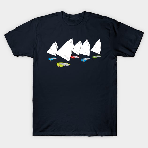 Optimist Sailing Dingy Sailboats Racing T-Shirt by CHBB